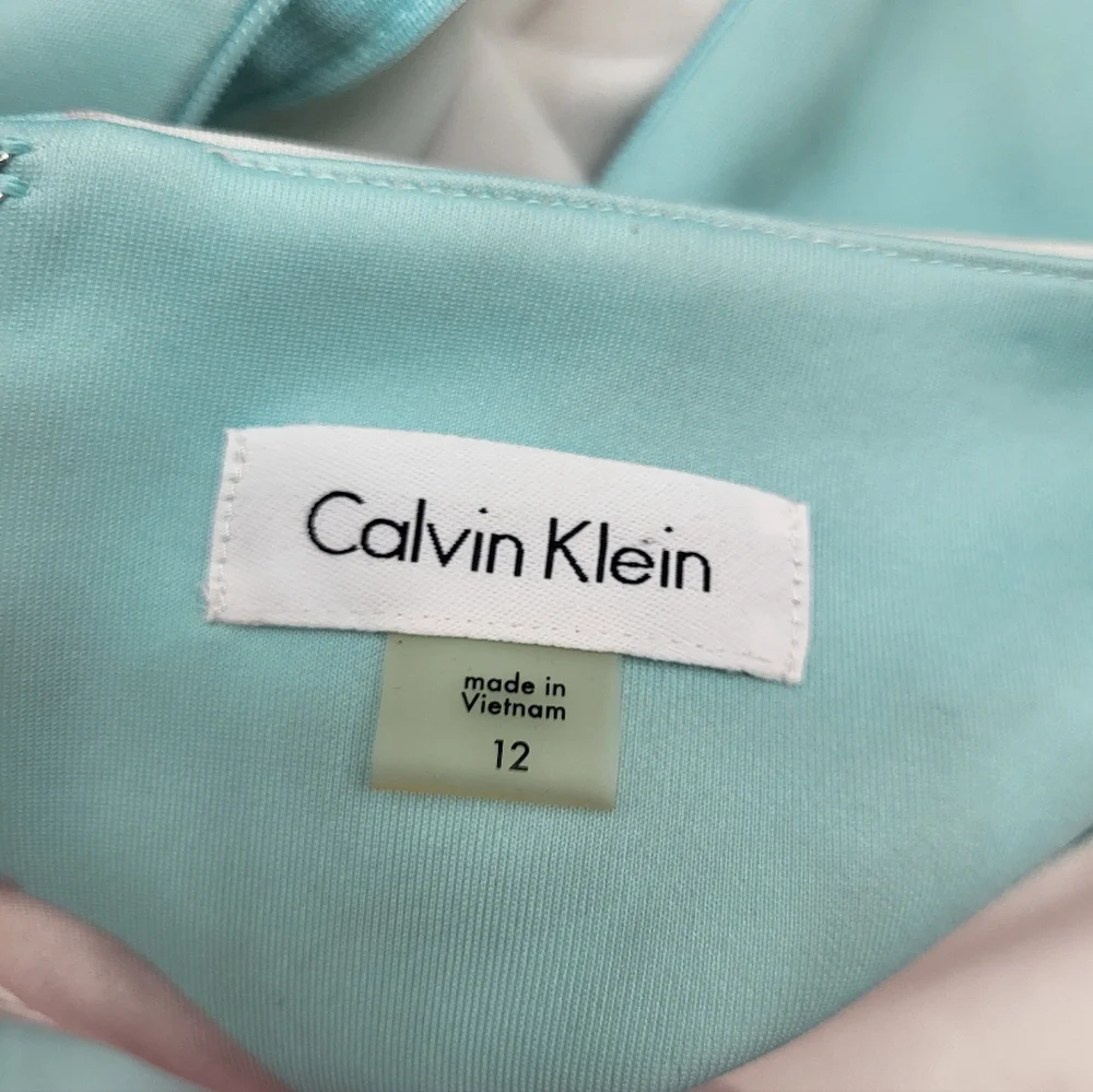 Calvin Klein Midi Sheath Dress Robin Egg Blue White Floral Church Career Size 12 - Picture 10 of 12